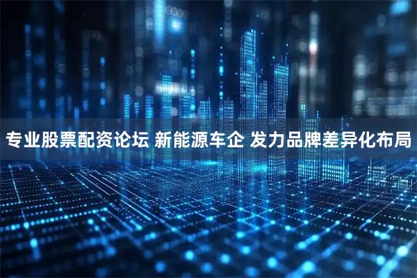 专业股票配资论坛 新能源车企 发力品牌差异化布局